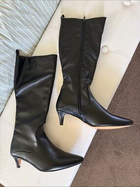 French Connection Darcy Faux Leather Kitten Heel Knee-High Boots